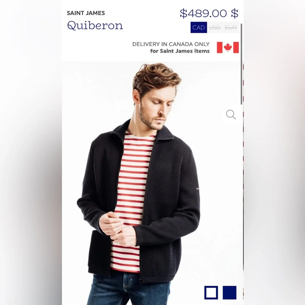 Saint James Dark Blue Zip-Up Cardigan Sweater for Men Size M - Picture 15 of 17